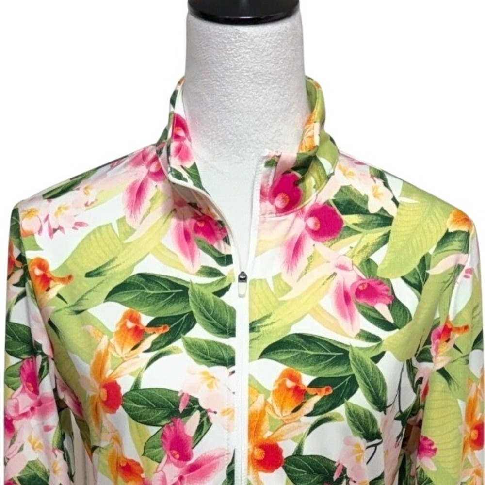 Tommy Bahama Aubrey Jacket Womens Medium Pink Tropical Full Zip Golf Stretch